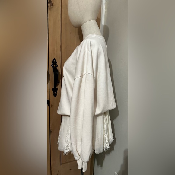 NWOT Pilcro Anthropologie Cream Graphic Twofer Mini Sweatshirt Dress - Picture 8 of 11